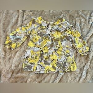 💛Worthington 3/4 sleeves yellow & grey blouse, lovely color combo​​​​​
